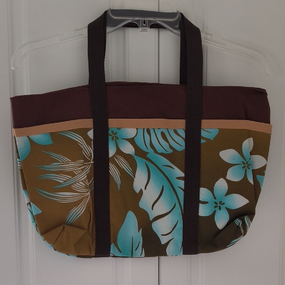 New Tropical Floral Tote Bag in Brown and Blue